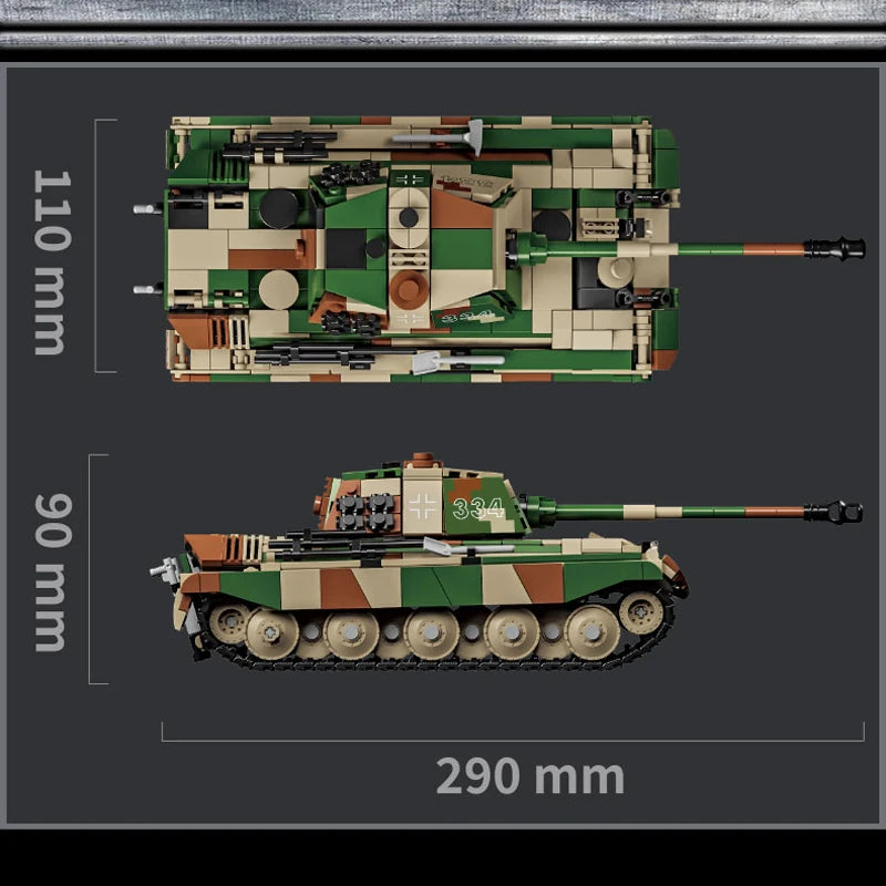 World War II Tiger King Heavy Tank Tiger II Model Assembly Blocks Self-Propelled Artillery Fighter Vehicle Military Boy Toy 2025