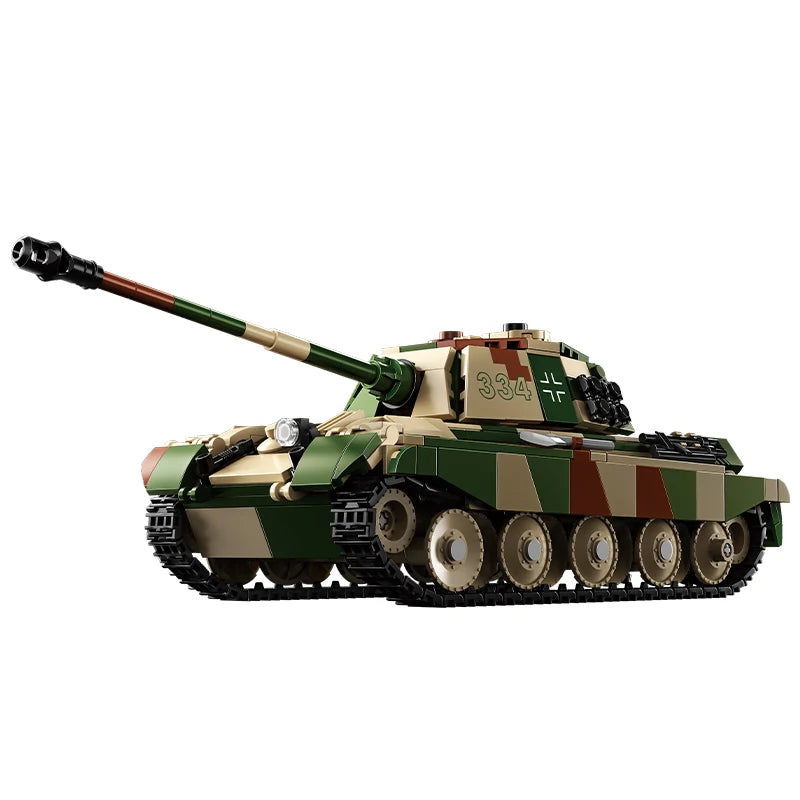 World War II Tiger King Heavy Tank Tiger II Model Assembly Blocks Self-Propelled Artillery Fighter Vehicle Military Boy Toy 2025