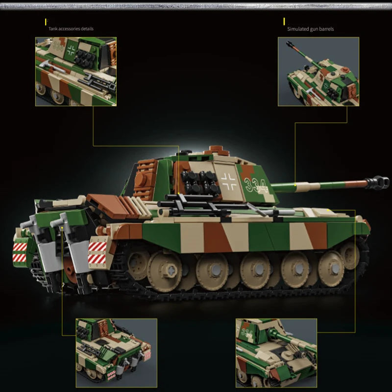 World War II Tiger King Heavy Tank Tiger II Model Assembly Blocks Self-Propelled Artillery Fighter Vehicle Military Boy Toy 2025
