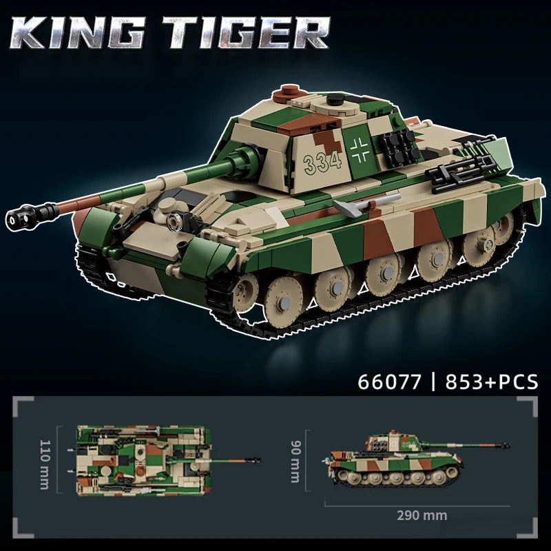 World War II Tiger King Heavy Tank Tiger II Model Assembly Blocks Self-Propelled Artillery Fighter Vehicle Military Boy Toy 2025