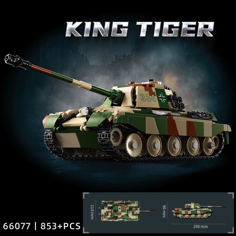World War II Tiger King Heavy Tank Tiger II Model Assembly Blocks Self-Propelled Artillery Fighter Vehicle Military Boy Toy 2025