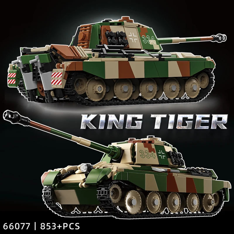 World War II Tiger King Heavy Tank Tiger II Model Assembly Blocks Self-Propelled Artillery Fighter Vehicle Military Boy Toy 2025