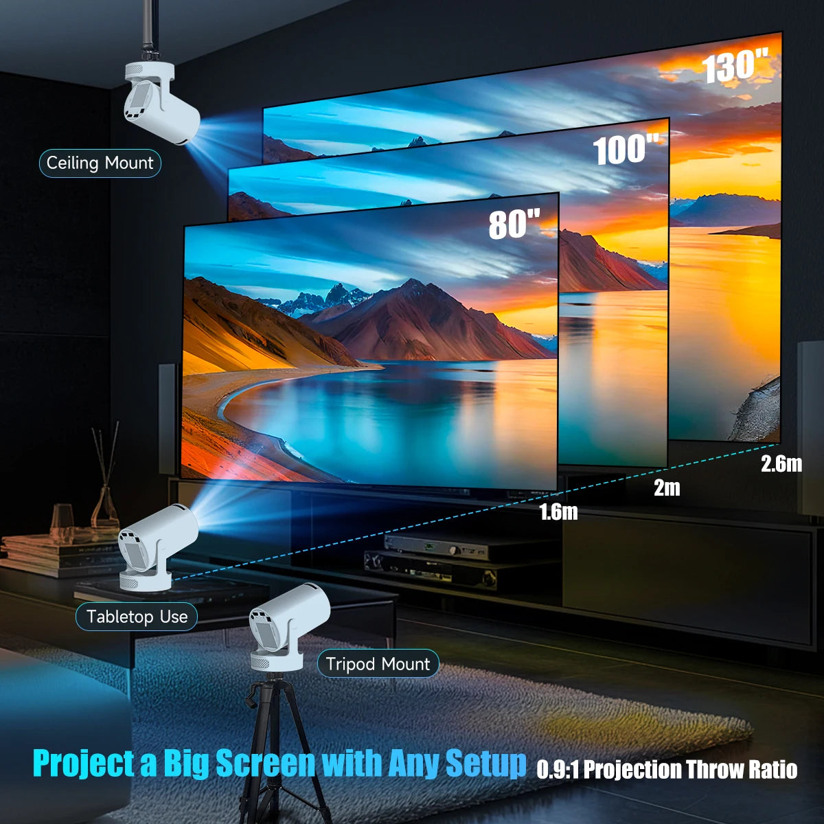 HY300 Pro + Projector 4K Full HD 720P Built in Speaker 8000 Lumens Android 11 Wifi BT5.4 Projector for Outdoor Meeting