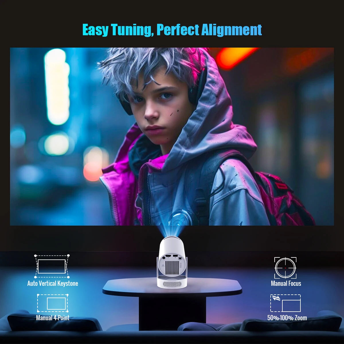 HY300 Pro + Projector 4K Full HD 720P Built in Speaker 8000 Lumens Android 11 Wifi BT5.4 Projector for Outdoor Meeting