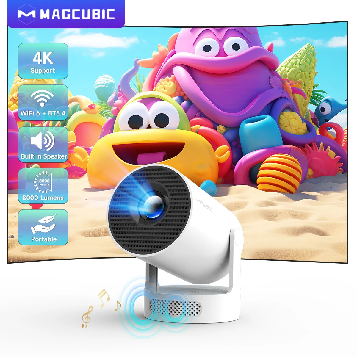 HY300 Pro + Projector 4K Full HD 720P Built in Speaker 8000 Lumens Android 11 Wifi BT5.4 Projector for Outdoor Meeting
