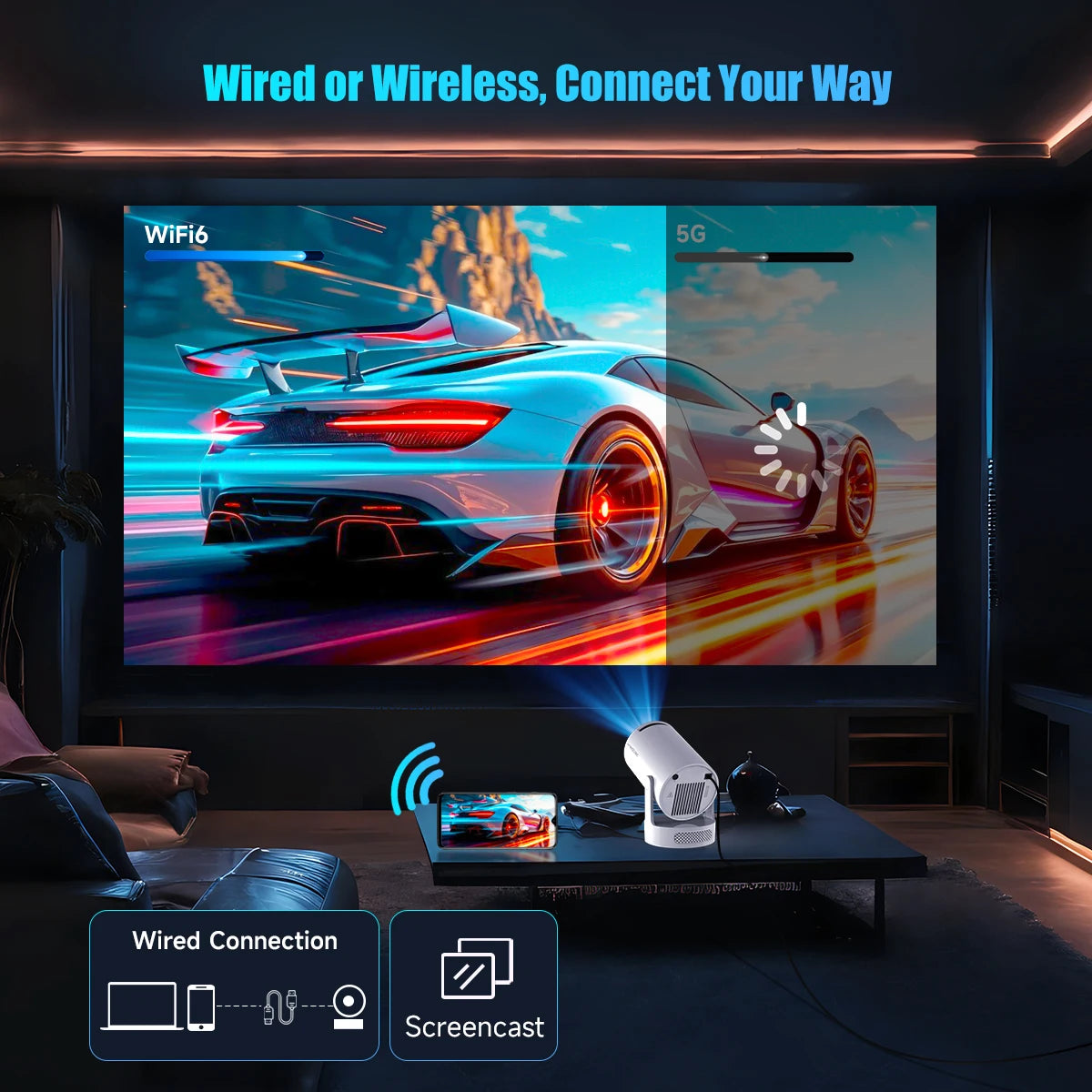 HY300 Pro + Projector 4K Full HD 720P Built in Speaker 8000 Lumens Android 11 Wifi BT5.4 Projector for Outdoor Meeting